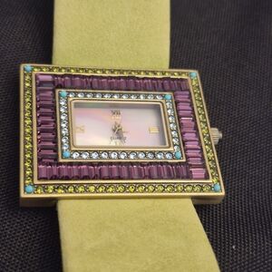 Elegant Square Watch with Pink, Green And Turquoise Beads Accents